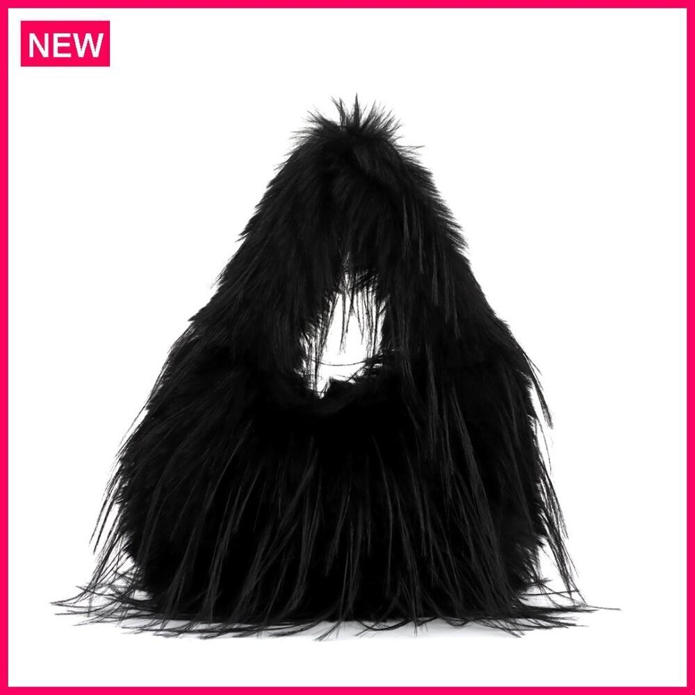Faux Fur Tote Bag Small Fluffy Handbag Purse with Chain Shoulder Crossbody